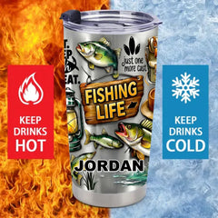 Eat Sleep Fish Repeat Customized Thermos Cup - Personalized Name - Gift For Fishing Enthusiasts