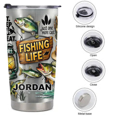 Eat Sleep Fish Repeat Customized Thermos Cup - Personalized Name - Gift For Fishing Enthusiasts