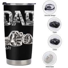 Dad The Man The Myth The Legend Customized Thermos Cup - Personalized Dad's Name And Kid's Name - Funny Father's Day Gift For Dad