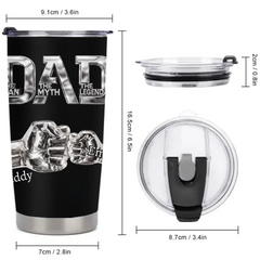 Dad The Man The Myth The Legend Customized Thermos Cup - Personalized Dad's Name And Kid's Name - Funny Father's Day Gift For Dad