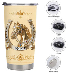 Lucky Horseshoe Customized Thermos Cup - Personalized Name - Gift For Horse Lovers