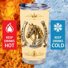 Lucky Horseshoe Customized Thermos Cup - Personalized Name - Gift For Horse Lovers