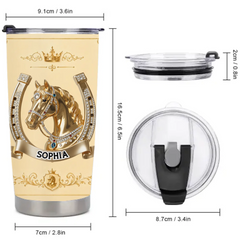 Lucky Horseshoe Customized Thermos Cup - Personalized Name - Gift For Horse Lovers
