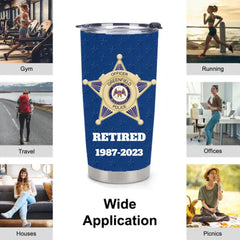 Customised American Police Badge Themed Thermos Cup - Personalized Personalised Badge,Department,Time And Text - A Gift For Police,Family,Friend