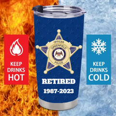 Customised American Police Badge Themed Thermos Cup - Personalized Personalised Badge,Department,Time And Text - A Gift For Police,Family,Friend
