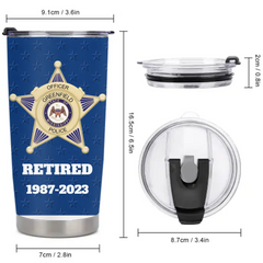 Customised American Police Badge Themed Thermos Cup - Personalized Personalised Badge,Department,Time And Text - A Gift For Police,Family,Friend