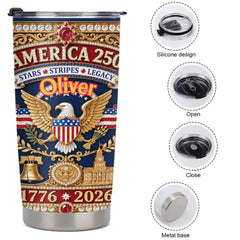 Customized USA 250th Anniversary Eagle Thermos Cup - Personalized Name - Patriotic Gift For Him