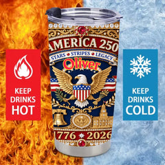 Customized USA 250th Anniversary Eagle Thermos Cup - Personalized Name - Patriotic Gift For Him