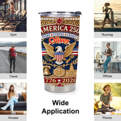 Customized USA 250th Anniversary Eagle Thermos Cup - Personalized Name - Patriotic Gift For Him