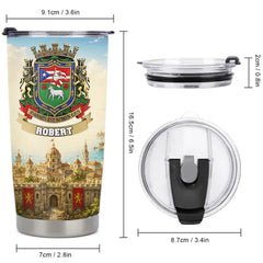 Puerto Rican Family Crest Customized Thermos Cup - Personalized Name - Gift For Dad, Husband, Grandpa