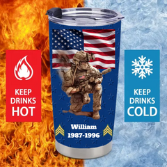 Proud Veteran Customized Thermos Cup - Personalized Department, Grade, Time, Name - Memento Gift