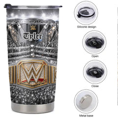 Customized Wrestling Championship Belt Thermos Cup - Personalized Name - Gift For WWE Fans, Wrestling Lovers