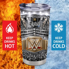 Customized Wrestling Championship Belt Thermos Cup - Personalized Name - Gift For WWE Fans, Wrestling Lovers