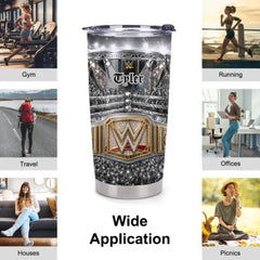 Customized Wrestling Championship Belt Thermos Cup - Personalized Name - Gift For WWE Fans, Wrestling Lovers