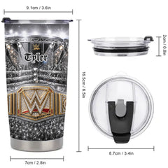 Customized Wrestling Championship Belt Thermos Cup - Personalized Name - Gift For WWE Fans, Wrestling Lovers