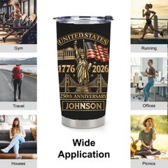America 250th Anniversary Thermos Cup - Personalized Name - Gift For Patriots, America Lovers