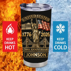 America 250th Anniversary Thermos Cup - Personalized Name - Gift For Patriots, America Lovers