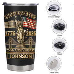 America 250th Anniversary Thermos Cup - Personalized Name - Gift For Patriots, America Lovers
