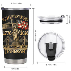 America 250th Anniversary Thermos Cup - Personalized Name - Gift For Patriots, America Lovers