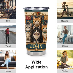 Personalized Vintage Cat Family Tumbler - Custom Name Floral Cat Cup - Gift For Cat Lovers