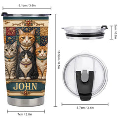 Personalized Vintage Cat Family Tumbler - Custom Name Floral Cat Cup - Gift For Cat Lovers