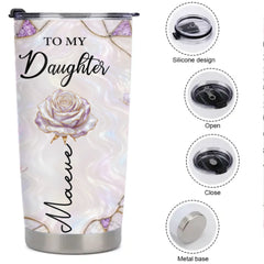 Personalized To My Daughter Thermos Cup - Custom Name Flower Butterfly Cup - Gift For Daughter
