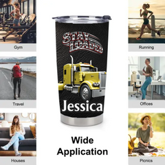 Personalized Trucker Thermos Cup - Custom Name Stay Loaded Semi Truck Insulated Cup - Gift For Truck Drivers