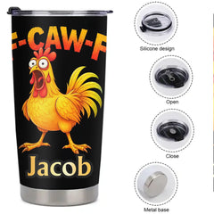 Funny Rooster Thermos Cup - F-CAW-F Chicken Insulated Cup - Humorous Gift For Chicken Lovers