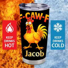Funny Rooster Thermos Cup - F-CAW-F Chicken Insulated Cup - Humorous Gift For Chicken Lovers