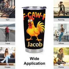Funny Rooster Thermos Cup - F-CAW-F Chicken Insulated Cup - Humorous Gift For Chicken Lovers