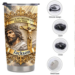 Personalized Jesus Christian Thermos Cup - Custom Name Crucifix Faith Insulated Cup - Meaningful Gift For Christians