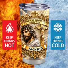 Personalized Jesus Christian Thermos Cup - Custom Name Crucifix Faith Insulated Cup - Meaningful Gift For Christians