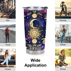 Mystical Celestial Thermos Cup - Sun Moon & Starry Galaxy Insulated Cup - Gift For Astrology & Witchcraft Lovers