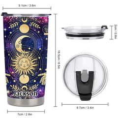 Mystical Celestial Thermos Cup - Sun Moon & Starry Galaxy Insulated Cup - Gift For Astrology & Witchcraft Lovers