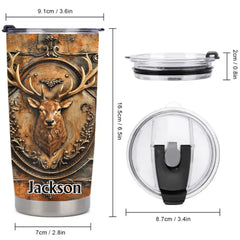 Vintage Deer Thermos Cup - Majestic Stag & Rustic Metal Insulated Cup - Gift For Deer Lovers