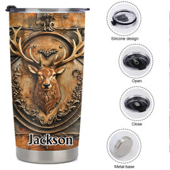 Vintage Deer Thermos Cup - Majestic Stag & Rustic Metal Insulated Cup - Gift For Deer Lovers
