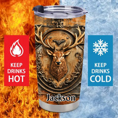 Vintage Deer Thermos Cup - Majestic Stag & Rustic Metal Insulated Cup - Gift For Deer Lovers