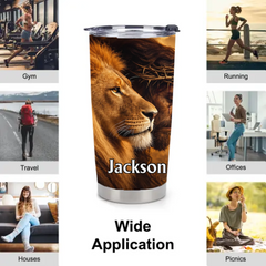 Jesus & Lion of Judah Thermos Cup - Christian Faith & Cross Insulated Cup - Meaningful Gift For Christians