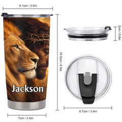 Jesus & Lion of Judah Thermos Cup - Christian Faith & Cross Insulated Cup - Meaningful Gift For Christians