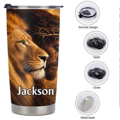 Jesus & Lion of Judah Thermos Cup - Christian Faith & Cross Insulated Cup - Meaningful Gift For Christians