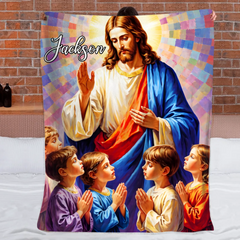 Jesus Praying With Kids Customized Blanket - Personalized Name – Meaningful Faith Gift