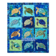 Customized Blue Oceanic Sea Turtle Blanket - Personalized Name – Gift For Oceanic & Sea Lovers