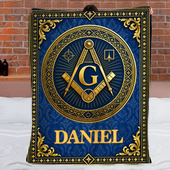 Personalized Masonic Square & Compass Blanket - Custom Name Freemasonry Symbol Blanket - Gift For Freemasons