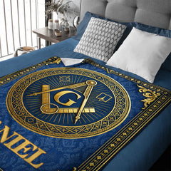 Personalized Masonic Square & Compass Blanket - Custom Name Freemasonry Symbol Blanket - Gift For Freemasons